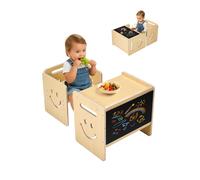 VEVOR Montessori Weaning Table and Chair Set, 3 In 1 Wooden Toddler Table and Chairs with Chalkboard, Adjustable Height Montessori Table for Ages 1-5, Ideal for Drawing, Reading, Eating - Natural
