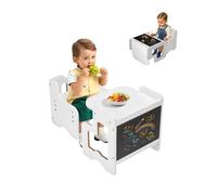 VEVOR Montessori Weaning Table and Chair Set, 3 In 1 Wooden Toddler Table and Chairs with Chalkboard, Adjustable Height Montessori Table for Ages 1-5, Ideal for Drawing, Reading, Eating - White