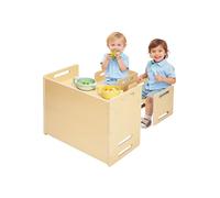 VEVOR Montessori Weaning Table and Chair Set, Wooden Toddler Table and Chair Set with 2 Chairs, Adjustable Height Montessori Chair and Activity Table, Ideal for Reading, Eating, Playing - Natural