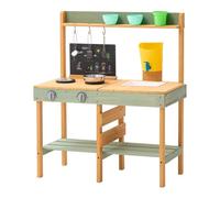 VEVOR Mud Kitchen for Kids, Wooden Toy Play Kitchen Set, Outdoor Toddler Grocery Store Playset, Pretend Play Kitchen with Planter Box, Stoves, Tank, Faucet, Blackboard, Cookware Pots and Accessories