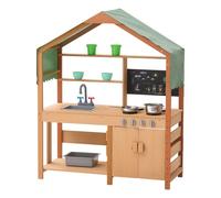 VEVOR Mud Kitchen for Kids, Wooden Toy Play Kitchen Set with Accessories, Outdoor Toddler Grocery Store Playset, Pretend Play Kitchen with Stoves, Planter Boxes, Sink, Faucet, Blackboard, Cookware Pot