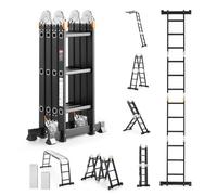 VEVOR Multi-Purpose Folding Ladder, 7-in-1 Tall Extension Step Ladder, A Frame 3 Step with Scaffolding Plank Telescoping Ladder, 12ft Reach Height Hea