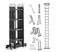 VEVOR Multi-Purpose Folding Ladder, 7-in-1 Tall Extension Step Ladder, A Frame 4 Step with Scaffolding Plank Telescoping Ladder, 15.5ft Reach Height Heavy Duty, 330 lbs Capacity for Home Outdoor