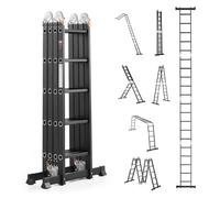 VEVOR Multi-Purpose Folding Ladder, 7-in-1 Tall Extension Step Ladder, A Frame 5 Step Telescoping Ladder, 19ft Reach Height Heavy Duty Adjustable Ladder, 330 lbs Capacity for Home Outdoor