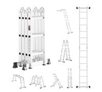 VEVOR Multi-Purpose Folding Ladder, 7-in-1 Tall Step Ladder, A Frame 3 Step Adjustable Telescoping Ladder, 12ft Reach Height Heavy Duty Extension Ladder, 330 lbs Capacity for Household Outdoor Work