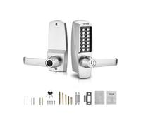 VEVOR OL-700D2-BC-03 Entry 14 Keys, Mechanical Keypad Door Handle, Stainless Steel Waterproof Keyless Gate Lock, for Home Office Outdoor Garage, Silver