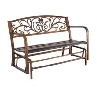 VEVOR Outdoor Bench, 127 cm, Carbon Steel Metal Frame with Cast Iron Backrest and Round Edge Armrests, Weatherproof Outside Glider Bench for Patio,
