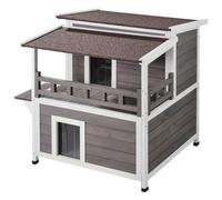 VEVOR Outdoor Cat House 2-story Wooden Feral Cat Shelter with Balcony & Roof