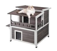VEVOR Outdoor Cat House 2-story Wooden Feral Cat Shelter with Balcony & Roof
