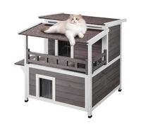 VEVOR Outdoor Cat House 2-story Wooden Feral Cat Shelter with Balcony & Roof