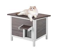VEVOR Outdoor Cat House Weatherproof, Feral Cat Shelter for Multiple Cats, Outdoor Wooden Cat Rabbit House with All-Round Foam Insulated, Open Roof, PVC Door Flaps, 24"L x 20"W x 21"H