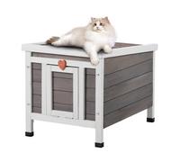 VEVOR Outdoor Cat House Weatherproof, Feral Cat Shelter for Multiple Cats, Outdoor Wooden Cat Rabbit House with PVC Door Flaps and Open Roof, 21"L x 17"W x 17"H