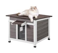 VEVOR Outdoor Cat House Weatherproof, Feral Cat Shelter for Multiple Cats, Outdoor Wooden Cat Rabbit House with a Window, Open Roof and PVC Door Flaps, 24"L x 21"W x 18"H