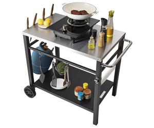 VEVOR Outdoor Grill Dining Cart with Double-Shelf, BBQ Movable Food Prep Table, Multifunctional Stainless Steel Table Top, Portable Modular Carts for