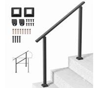 VEVOR Outdoor Handrails for Steps, 2-3 Step Stair Rail Kit, Black Square Tube with Horizontal Bar, Carbon Steel Support Rails for Seniors, Concrete &