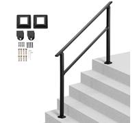 VEVOR Outdoor Handrails for Steps, 4-5 Step Stair Rail Kit, Black Square Tube with Horizontal Bar, Carbon Steel Support Rails for Seniors, Concrete & Deck Stairs, Easy Installation