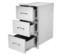 VEVOR Outdoor Kitchen Drawers 16\" W x 28.5\" H x 20.5\" D, Flush Mount Triple Access BBQ Drawers Stainless Steel with Handle, BBQ Island Drawers for
