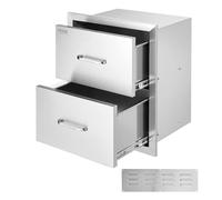 VEVOR Outdoor Kitchen Drawers, 18" W x 20.6" H x 12.7" D, Stainless Steel | Flush Mount Double BBQ Drawers Stainless Steel with Handle, BBQ Island Drawers for Outdoor Kitchens or Patio Grill Station