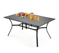 VEVOR Outdoor Patio Dining Table, 150cm Long Rectangular Metal Steel Slat Backyard Bistro Tables for 4-6, with 38mm Umbrella Hole, All-Weather Large Furniture for Lawn Garden Porch, Black
