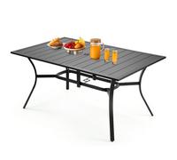 VEVOR Outdoor Patio Dining Table, 150cm Long Rectangular Metal Steel Slat Backyard Bistro Tables for 4-6, with 38mm Umbrella Hole, All-Weather Large Furniture for Lawn Garden Porch, Black