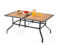 VEVOR Outdoor Patio Dining Table, 150cm Long Rectangular Wood-Like Steel Slat Backyard Bistro Tables for 4-6, with 38mm Umbrella Hole, All-Weather La