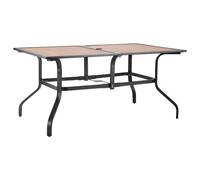 VEVOR Outdoor Patio Dining Table, 150cm Long Rectangular Wood-Like Steel Slat Backyard Bistro Tables for 4-6, with 38mm Umbrella Hole, All-Weather Large Furniture for Lawn Garden Porch, Brown