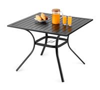 VEVOR Outdoor Patio Dining Table, 94cm Square Metal Steel Slat Backyard Bistro Tables, with 38mm Umbrella Hole, Outside All-Weather Large Furniture for Lawn Garden Porch, Black