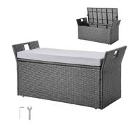 VEVOR Outdoor Storage Bench, 2-Person PE Rattan Storage Bench, 40 Gal Deck Box with Cushion & Side Handle, Supports up to 400 lbs, Weatherproof Outdoor Seating & Porch Decor for Patio Garden Balcony