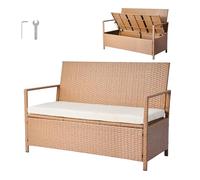 VEVOR Outdoor Storage Bench, 2-Person PE Rattan Storage Bench, 70 Gal Deck Box with Cushion, Supports up to 265 lbs, Weatherproof Outdoor Seating & Porch Decor for Patio Garden Balcony Yard