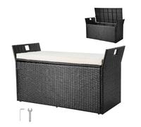 VEVOR Outdoor Storage Bench, 2-Person PE Rattan Storage Bench, 90 Gal Deck Box with Cushion & Side Handles, Supports up to 800 lbs, Weatherproof Outdoor Seating & Porch Decor for Patio Garden Balcony