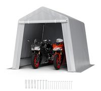 VEVOR Outdoor Storage Shed, 8 x 8 ft Portable Storage Tent with Roll-up Door & Vents, Waterproof Canopy Shed Shelter, Heavy Duty Frame, Patio Garage Carport for Motorcycle, Lawn Mower, Bike, Grey