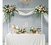 VEVOR Over The Table Rod Stand with Clamps, 13"-42'' Tall & 28"-98" Length Adjustable, Metal Table Arch Stand, Tabletop Balloon Arch Frame for Wedding Birthday Party Christmas Decorations, White