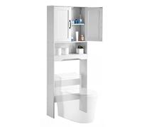 VEVOR Over The Toilet Storage Cabinet, 65 in Height Bathroom Storage Organizer with Double Door and Adjustable Shelf, Bathroom Space Saver Organizer Above Toilet with Open Shelf, White