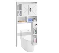 VEVOR Over The Toilet Storage Cabinet, 66.14 in Height Bathroom Storage Organizer with Double Door and Adjustable Shelf, Bathroom Space Saver Organizer Above Toilet with Open Shelf, White