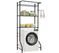 VEVOR Over Washer and Dryer Storage Shelf, 3 Tiers Laundry Room Drying Rack with Hanger Rod and Hooks, Single Row Adjustable Washer Shelves Space Saver, for Laundry Room Storage & Organization, Black