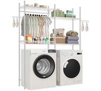 VEVOR Over Washer and Dryer Storage Shelves, 4 Tiers Laundry Room Drying Rack with Hanger Rod and Hooks, Two Rows Adjustable Washer Shelves Space Saver, for Laundry Room Storage & Organization, White