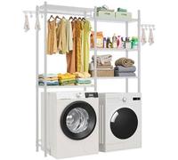 VEVOR Over Washer and Dryer Storage Shelves, 5 Tiers Laundry Room Drying Rack with Hanger Rod and Hooks, Two Rows Adjustable Washer Shelves Space Saver, for Laundry Room Storage & Organization, White