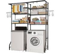 VEVOR Over Washer and Dryer Storage Shelves, 6 Tiers Laundry Room Drying Rack with Hanger Rod and Hooks, Two Rows Adjustable Washer Shelves Space Saver, for Laundry Room Storage & Organization, Black