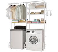 VEVOR Over Washer and Dryer Storage Shelves, 6 Tiers Laundry Room Drying Rack with Hanger Rod and Hooks, Two Rows Adjustable Washer Shelves Space Saver, for Laundry Room Storage & Organization, White