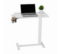 VEVOR Overbed Table, Mobile Bed Side Table with 4 Hidden Wheels, Height Adjustable Rolling Laptop Desk with Cup Holder, Portable Particleboard Over Bed Desk for Home, Office, Study, White