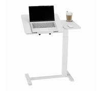 VEVOR Overbed Table, Mobile Bed Side Table with Flip Desktop and 4 Hidden Wheels, Height & Angle Adjustable Rolling Laptop Desk with Cup Holder, Portable Over Bed Desk for Home, Office, Study, White