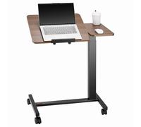 VEVOR Overbed Table, Mobile Bed Side Table with Flip Desktop and 4 Wheels, Height & Angle Adjustable Rolling Laptop Desk with Cup Holder, Portable Over Bed Desk for Home, Office, Study, Wood + Black