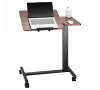 VEVOR Overbed Table, Mobile Bed Side Table with Flip Desktop and 4 Wheels, Height & Angle Adjustable Rolling Laptop Desk with Cup Holder, Portable Over Bed Desk for Home, Office, Study, Wood + Black