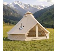 VEVOR Oxford 4m Yurt 4 Season Bell Tent with Stove Pipe Feed-Through Up to 4 People with Removable Bottom (Zip) Ideal for Family Camping & Outdoor Activities Beige