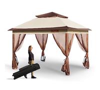 VEVOR Patio Gazebo, 11 x 11 FT Pop up Gazebo for 8-10 Person, with Mosquito Netting, Metal Frame, and PU Coated 250D Oxford Cloth, Outdoor Canopy Shelter for Patio, Backyard, Lawn, Garden, Deck