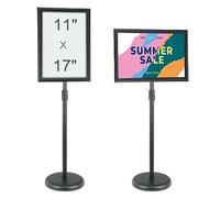 VEVOR Pedestal Sign Holder, 11 x 17 Inch Vertical and Horizontal Adjustable Poster Stand, Heavy-Duty Floor Standing Sign Holder with Round Base for Display, Advertisement, and Outdoor, Black