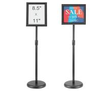 VEVOR Pedestal Sign Holder, 8.5 x 11 Inch Vertical and Horizontal Adjustable Poster Stand, Heavy-Duty Floor Standing Sign Holder with Round Base for Display, Advertisement, and Outdoor, Black