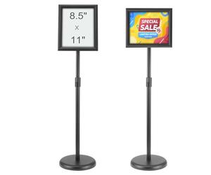 VEVOR Pedestal Sign Holder, 8.5 x 11 Inch Vertical and Horizontal Adjustable Poster Stand, Heavy-Duty Floor Standing Sign Holder with Round Base for Display, Advertisement, and Outdoor, Black