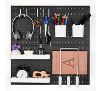 VEVOR Pegboard Combination Kit, 11" x 11" Plastic Pegboard, 4 Panels, Peg Board Wall Organizer Kit with Accessories, for Garage Tool Storage Kitchen Living Room Craft Room Office Bathroom Home, Black