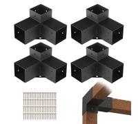 VEVOR Pergola Bracket Kit 10.2 cm x 10.2 cm, Inner Size 9.1 cm x 9.1 cm 4pcs 3-Way Heavy Duty Corner Bracket Woodworks DIY Post Base Kit, Easy Install